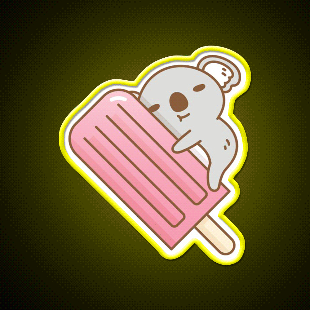 Cute Koala And Pink Ice Pop Snack Food Led Neon Sign Rgb Color - Custom LED neon sign front view