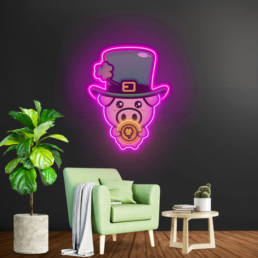 Cute Leprechaun Pig Saint Patrick Day Led Signs