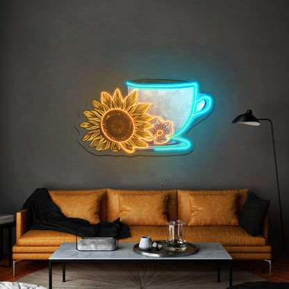 Cute Mug And Sunflower Coffee Neon Signs - Shineneon