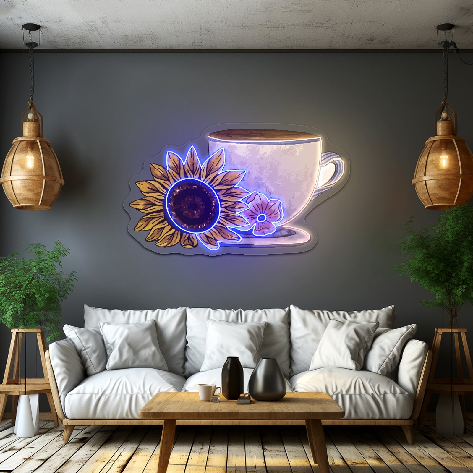 Cute Mug And Sunflower Coffee Neon Signs - Shineneon