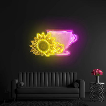 Cute Mug And Sunflower Coffee Neon Signs - Shineneon