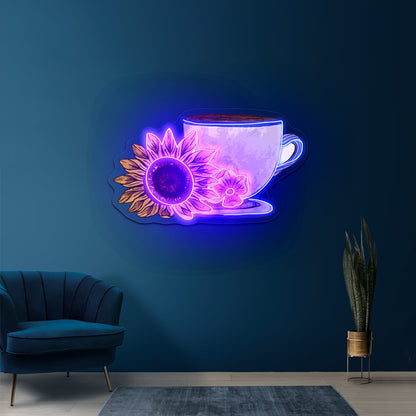 Cute Mug And Sunflower Coffee Neon Signs - Shineneon