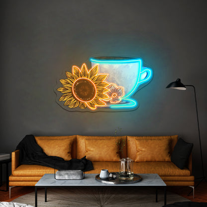 Cute Mug And Sunflower Coffee Neon Signs