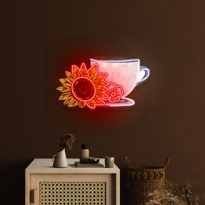 Cute Mug And Sunflower Coffee Neon Signs