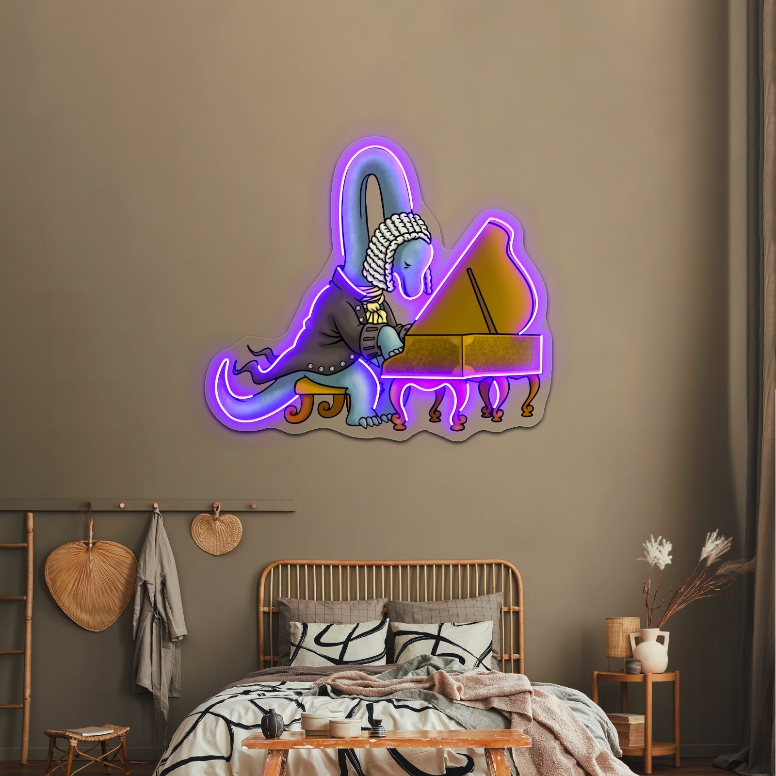 Cute Musician Dinosaur Playing Piano Artwork Led Neon Sign - Shineneon