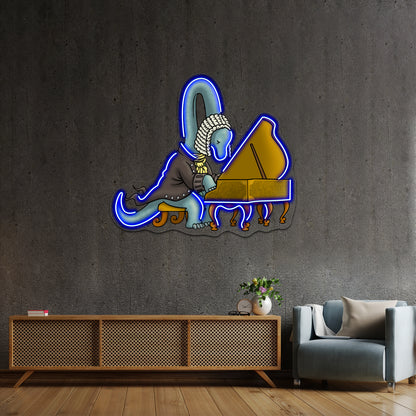 Cute Musician Dinosaur Playing Piano Artwork Led Neon Sign