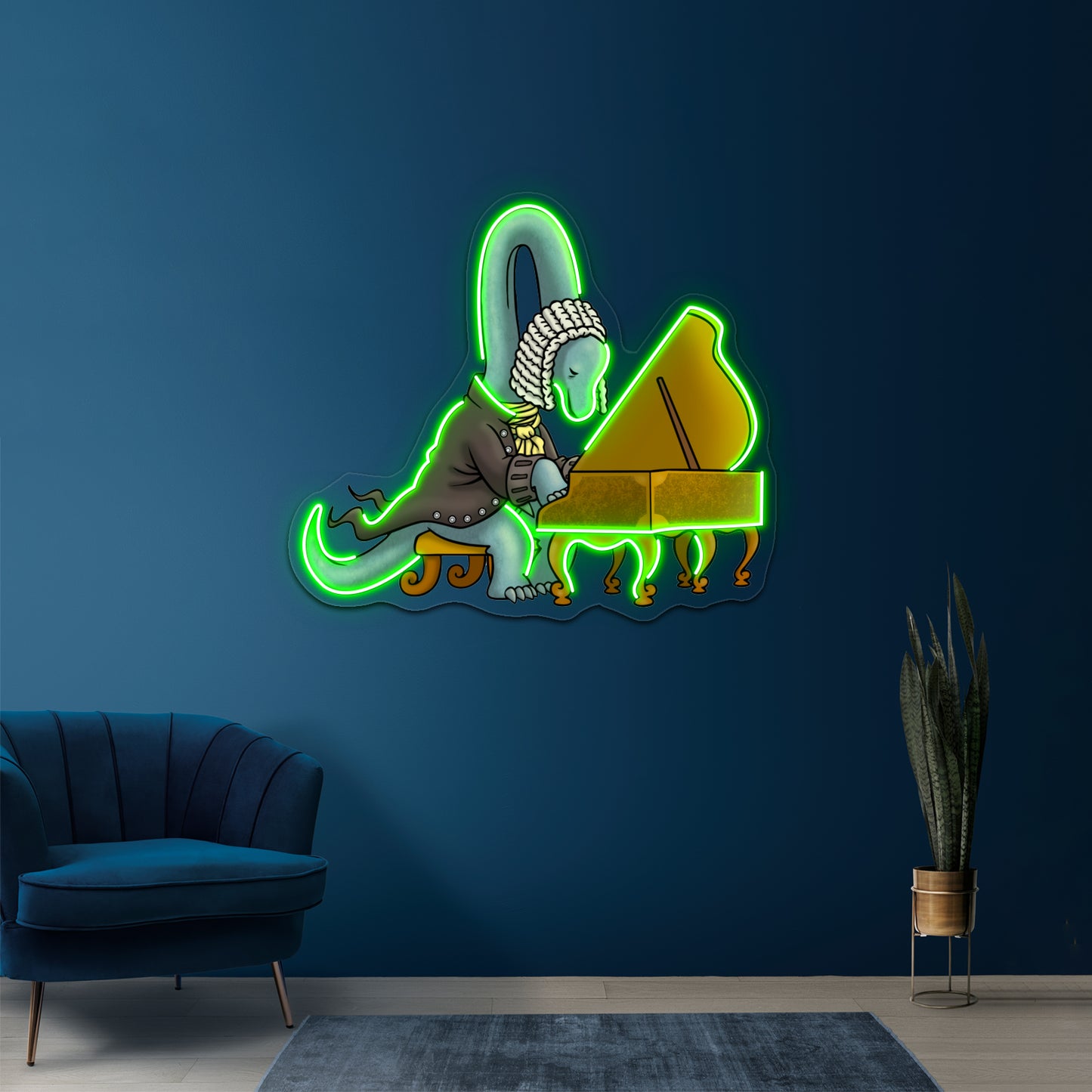 Cute Musician Dinosaur Playing Piano Artwork Led Neon Sign