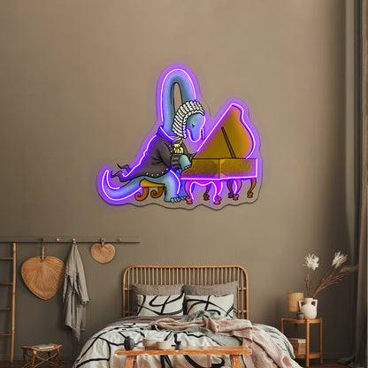 Cute Musician Dinosaur Playing Piano Artwork Led Neon Sign