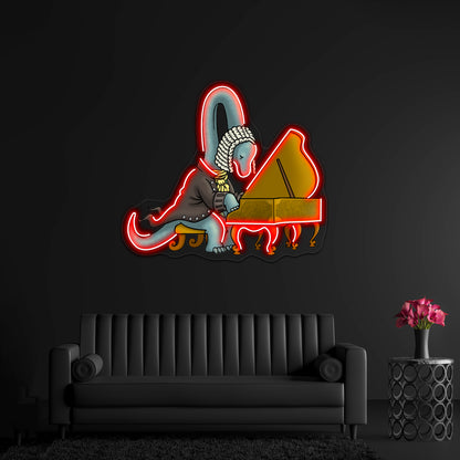 Cute Musician Dinosaur Playing Piano Artwork Led Neon Sign