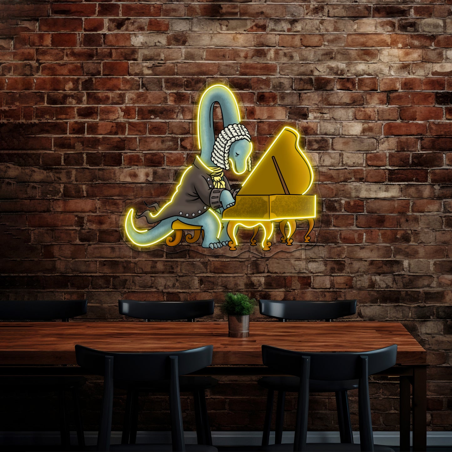 Cute Musician Dinosaur Playing Piano Artwork Led Neon Sign