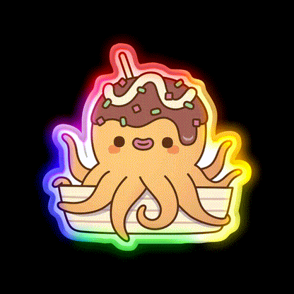 Cute Octopus Japanese Takoyaki Snack Food Led Neon Sign Rgb Color - LED neon sign close-up detail