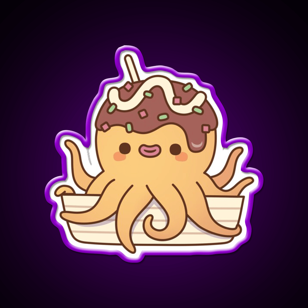 Cute Octopus Japanese Takoyaki Snack Food Led Neon Sign Rgb Color - Shineneon