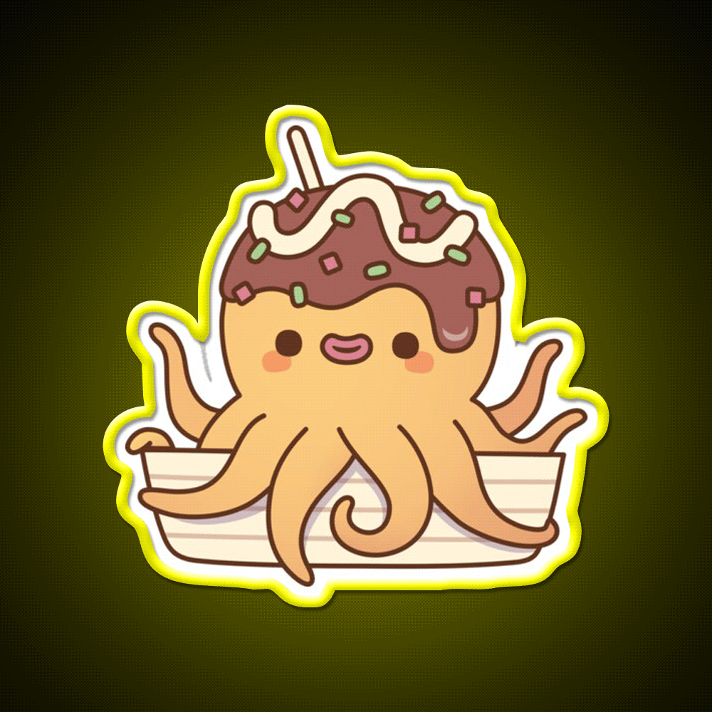 Cute Octopus Japanese Takoyaki Snack Food Led Neon Sign Rgb Color - Custom LED neon sign front view