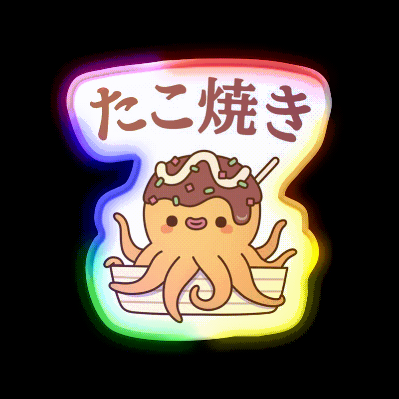 Cute Octopus Japanese Takoyaki Snack Food Snack Food Led Neon Sign Rgb Color - LED neon sign close-up detail