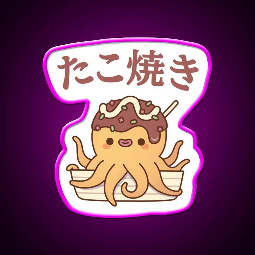 Cute Octopus Japanese Takoyaki Snack Food Snack Food Led Neon Sign Rgb Color - Shineneon