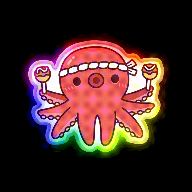 Cute Octopus With Japanese Takoyaki Balls Snack Food Led Neon Sign Rgb Color - LED neon sign close-up detail