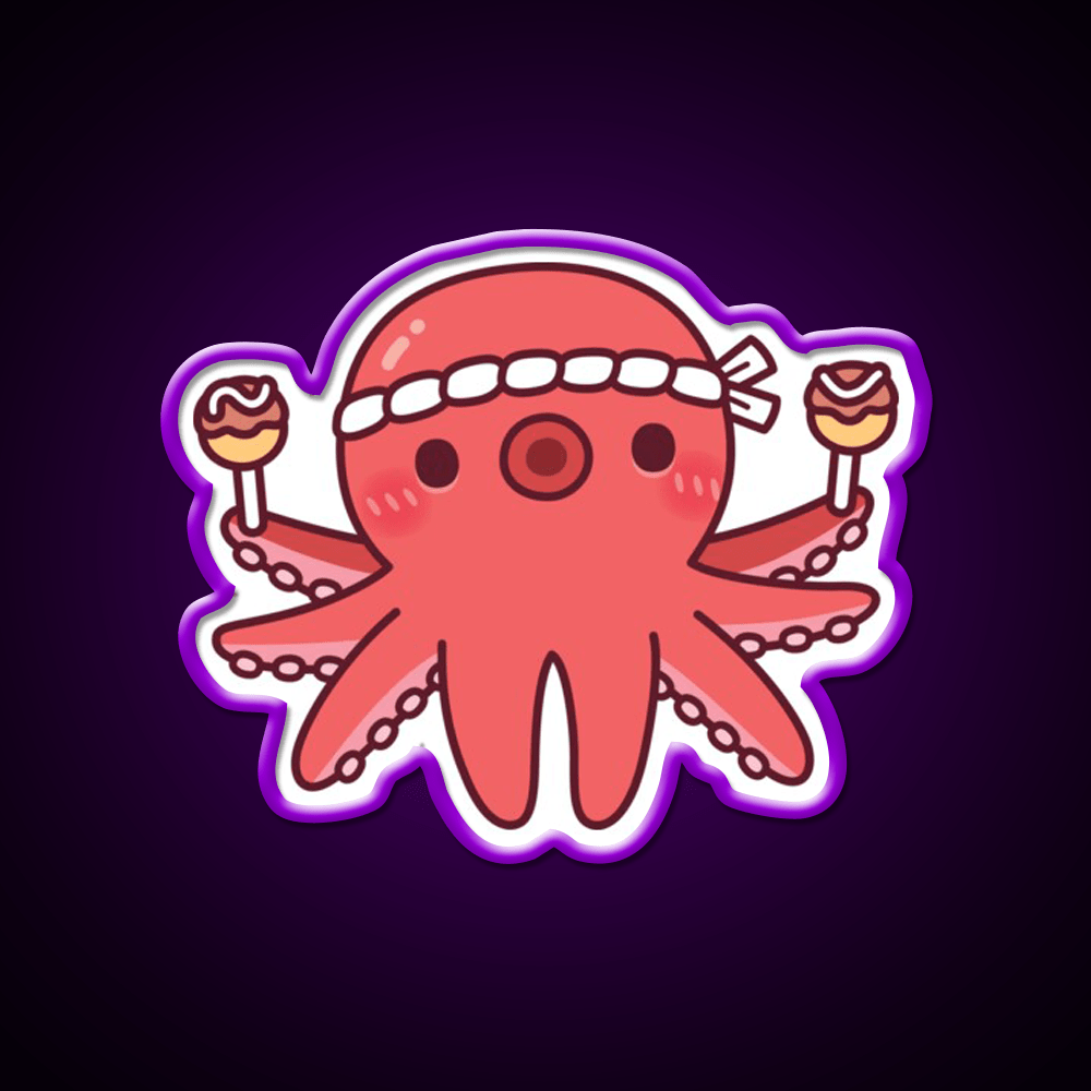 Cute Octopus With Japanese Takoyaki Balls Snack Food Led Neon Sign Rgb Color - Shineneon
