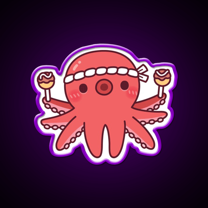 Cute Octopus With Japanese Takoyaki Balls Snack Food Led Neon Sign Rgb Color - Shineneon