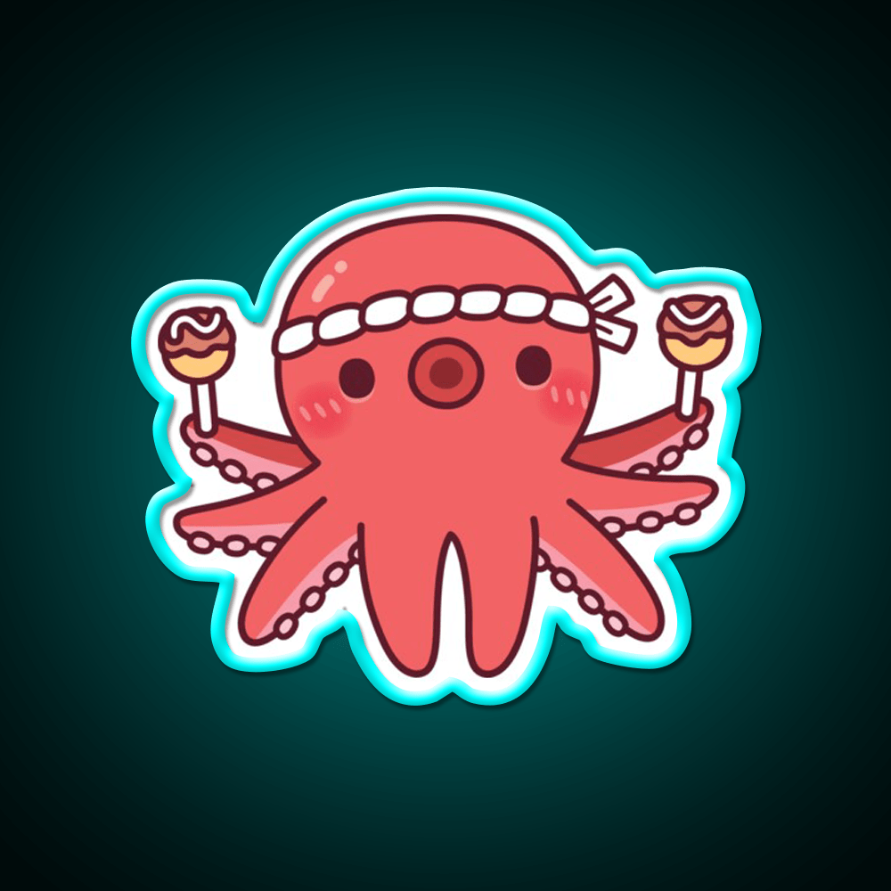 Cute Octopus With Japanese Takoyaki Balls Snack Food Led Neon Sign Rgb Color - Shineneon
