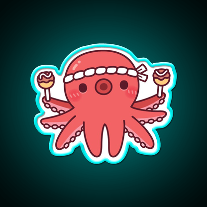 Cute Octopus With Japanese Takoyaki Balls Snack Food Led Neon Sign Rgb Color - Shineneon