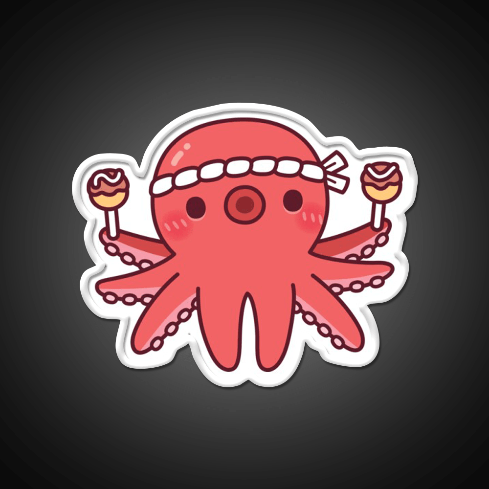 Cute Octopus With Japanese Takoyaki Balls Snack Food Led Neon Sign Rgb Color - Shineneon