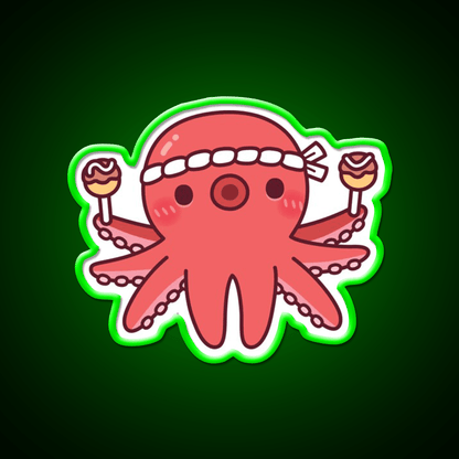 Cute Octopus With Japanese Takoyaki Balls Snack Food Led Neon Sign Rgb Color - Shineneon