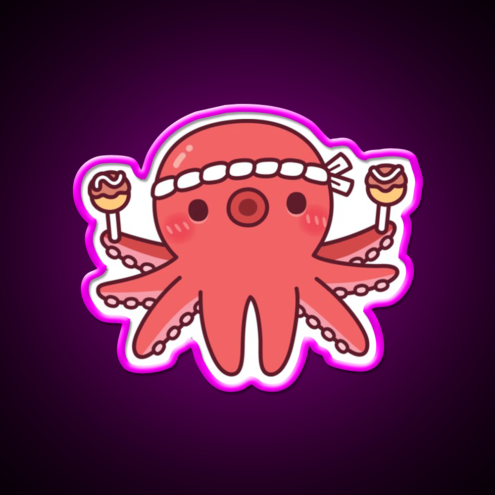 Cute Octopus With Japanese Takoyaki Balls Snack Food Led Neon Sign Rgb Color - Shineneon