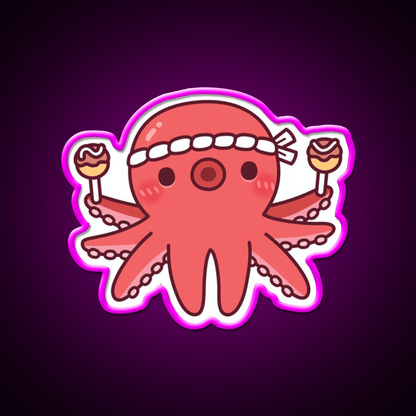 Cute Octopus With Japanese Takoyaki Balls Snack Food Led Neon Sign Rgb Color - Shineneon