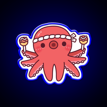 Cute Octopus With Japanese Takoyaki Balls Snack Food Led Neon Sign Rgb Color - Shineneon