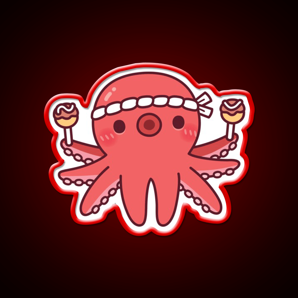 Cute Octopus With Japanese Takoyaki Balls Snack Food Led Neon Sign Rgb Color - Shineneon
