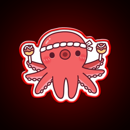 Cute Octopus With Japanese Takoyaki Balls Snack Food Led Neon Sign Rgb Color - Shineneon