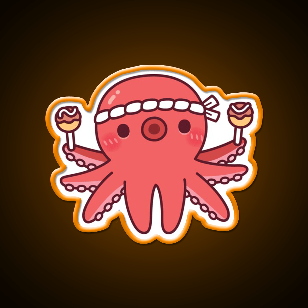 Cute Octopus With Japanese Takoyaki Balls Snack Food Led Neon Sign Rgb Color - Shineneon