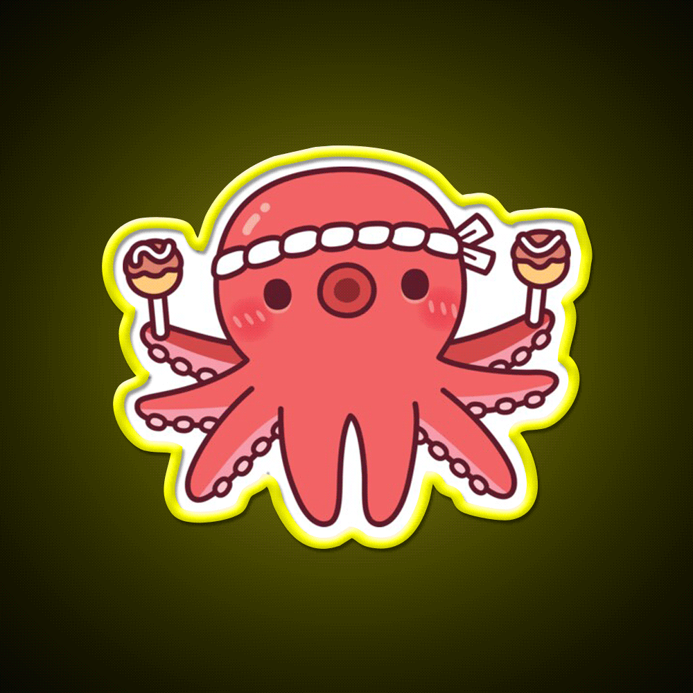 Cute Octopus With Japanese Takoyaki Balls Snack Food Led Neon Sign Rgb Color - Custom LED neon sign front view