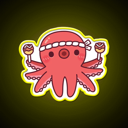 Cute Octopus With Japanese Takoyaki Balls Snack Food Led Neon Sign Rgb Color - Custom LED neon sign front view