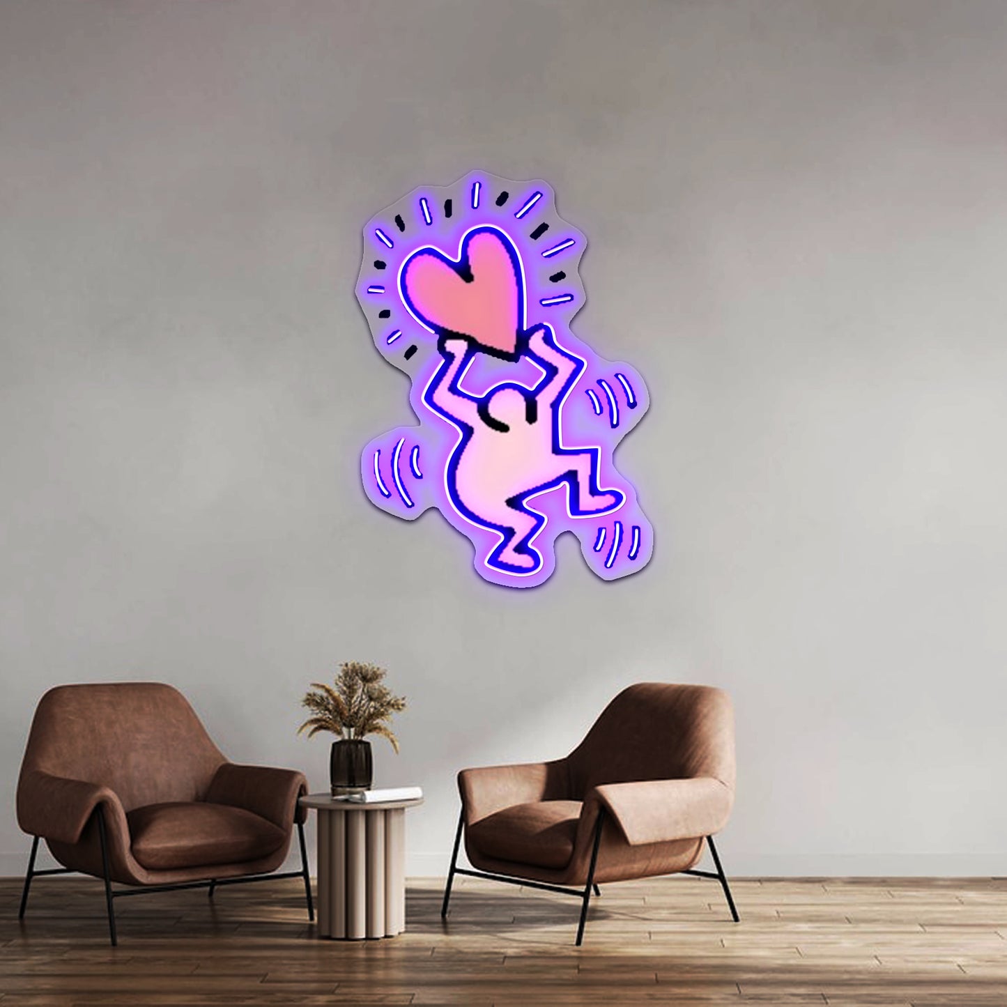 Cute Pink Lil Dancing Man Artwork Business Led Sign