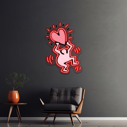 Cute Pink Lil Dancing Man Artwork Business Led Sign