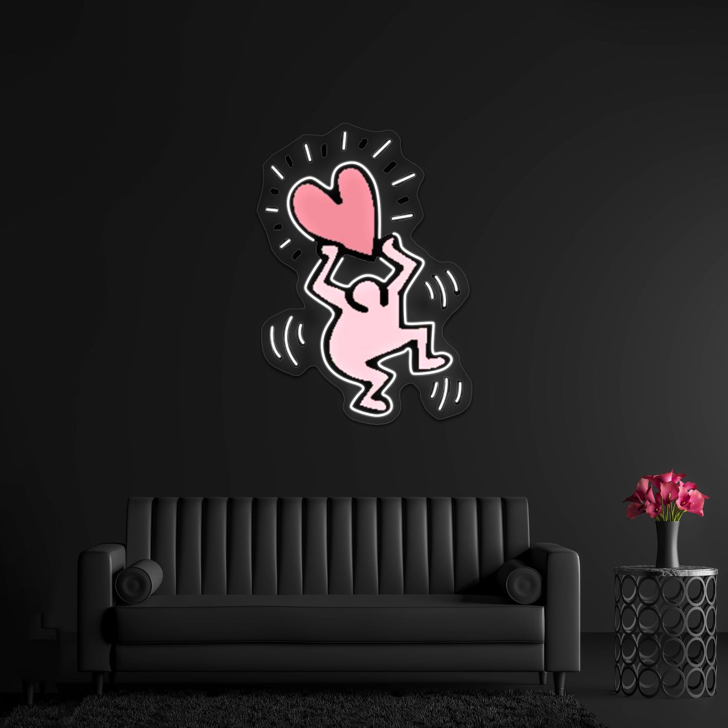 Cute Pink Lil Dancing Man Artwork Business Led Sign