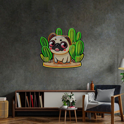 Cute-Pug-Desert-Cactus-Multi-Color-Led-Neon-Sign-Home-Wall-Decor | Shineneon