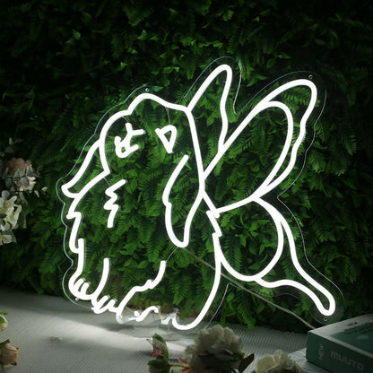 Cute Rabbit With Butterfly Wings White Led Neon Sign - Shineneon