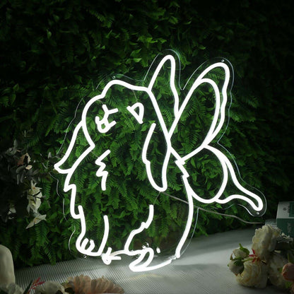 Cute Rabbit With Butterfly Wings White Led Neon Sign - Shineneon