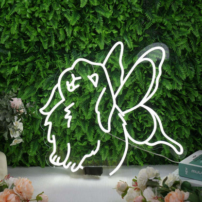 Cute Rabbit With Butterfly Wings White Led Neon Sign - Shineneon
