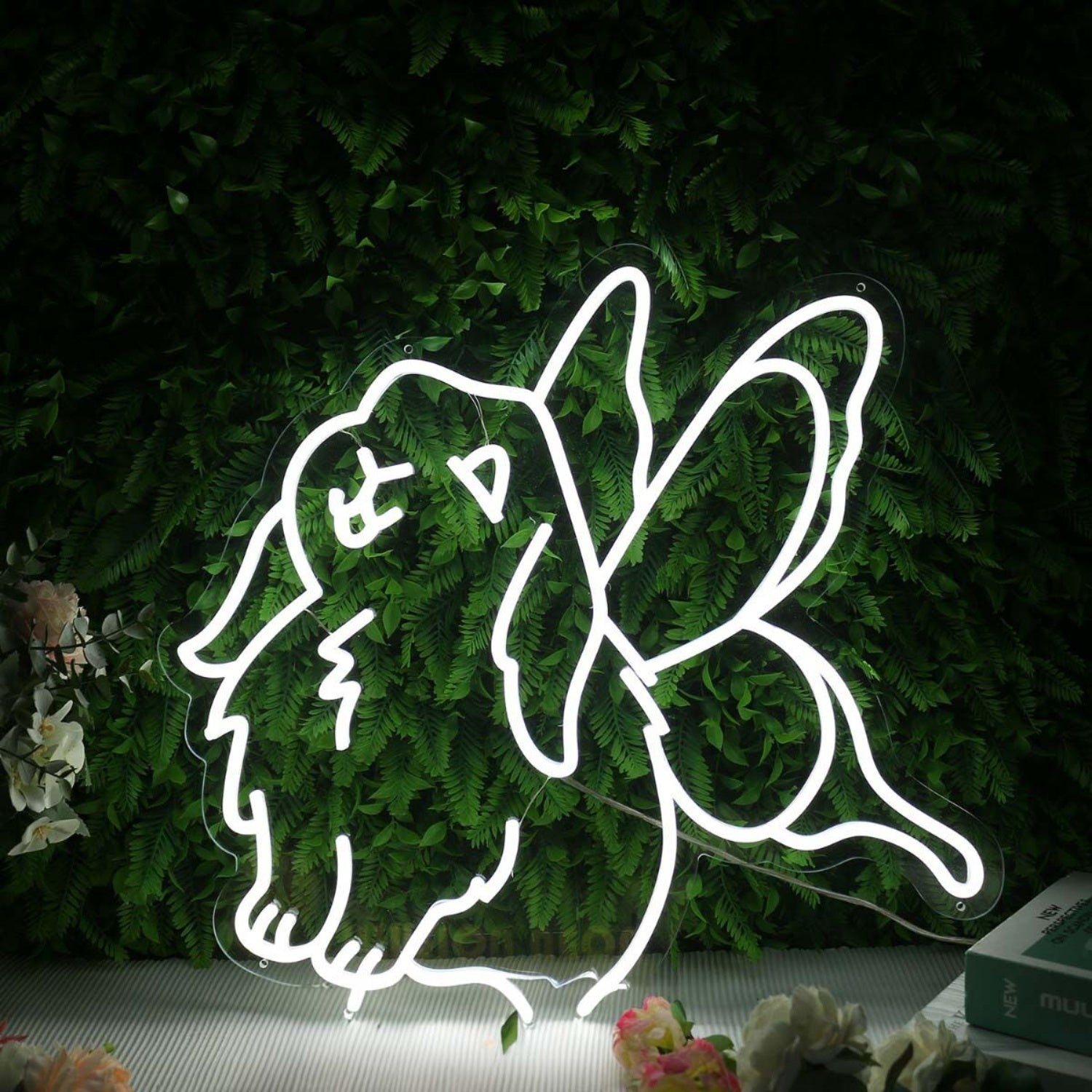 Cute Rabbit With Butterfly Wings White Led Neon Sign - Shineneon