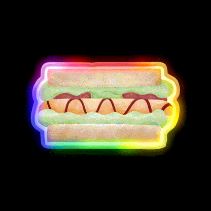 Cute Sandwich Hot Dog Illustration Snack Food Led Neon Sign Rgb Color - LED neon sign close-up detail