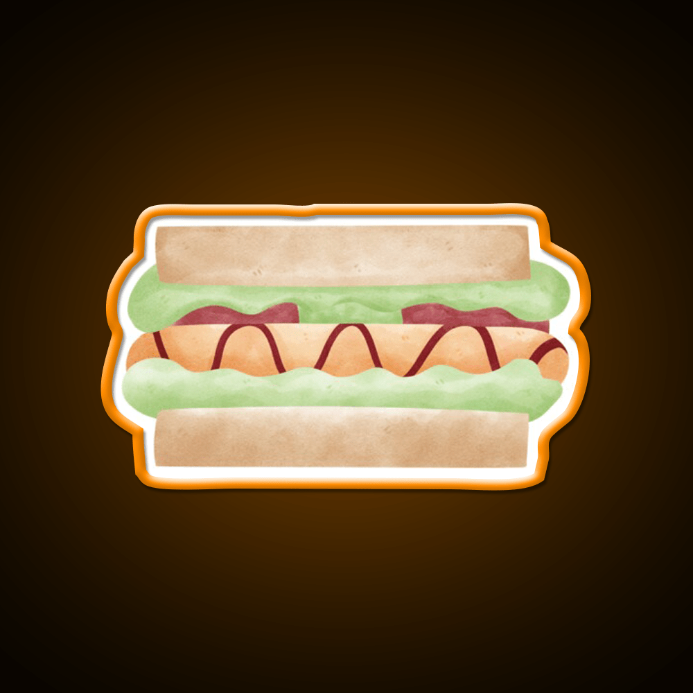 Cute Sandwich Hot Dog Illustration Snack Food Led Neon Sign Rgb Color - Shineneon