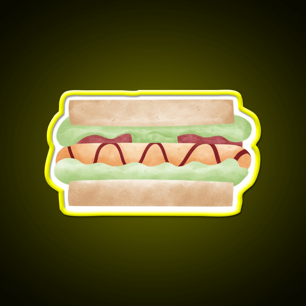 Cute Sandwich Hot Dog Illustration Snack Food Led Neon Sign Rgb Color - Shineneon