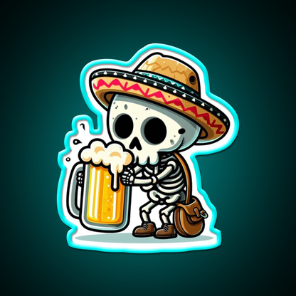 Cute Skeleton Holding A Beer With Mexican Hat Beer Bar Decor Led Neon Sign Rgb Color - Size and dimension reference