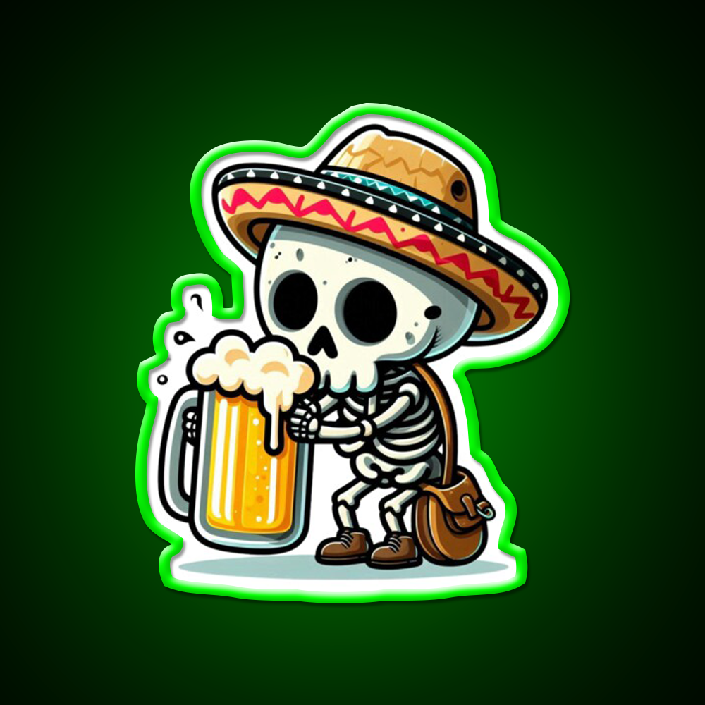 Cute Skeleton Holding A Beer With Mexican Hat Beer Bar Decor Led Neon Sign Rgb Color - LED neon sign view 8