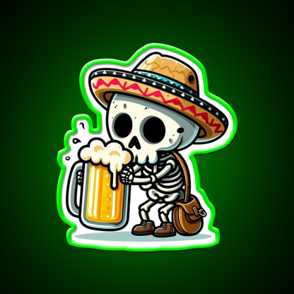 Cute Skeleton Holding A Beer With Mexican Hat Beer Bar Decor Led Neon Sign Rgb Color - LED neon sign view 8
