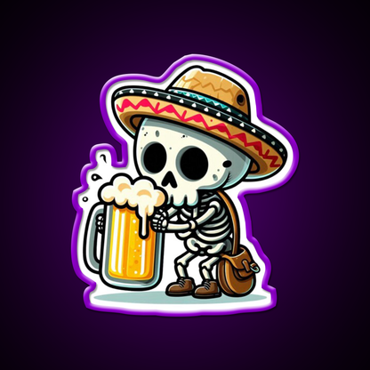 Cute Skeleton Holding A Beer With Mexican Hat Beer Bar Decor Led Neon Sign Rgb Color - LED neon sign view 9