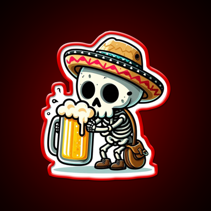 Cute Skeleton Holding A Beer With Mexican Hat Beer Bar Decor Led Neon Sign Rgb Color - LED neon sign view 10